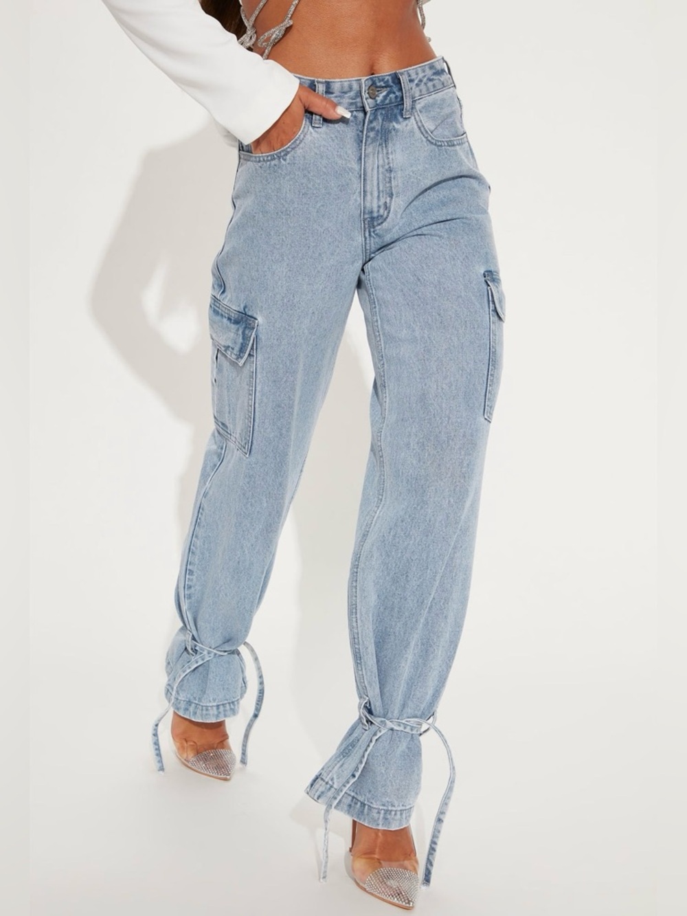 Denim Utility Cargo Jeans Light Wash Size Medium